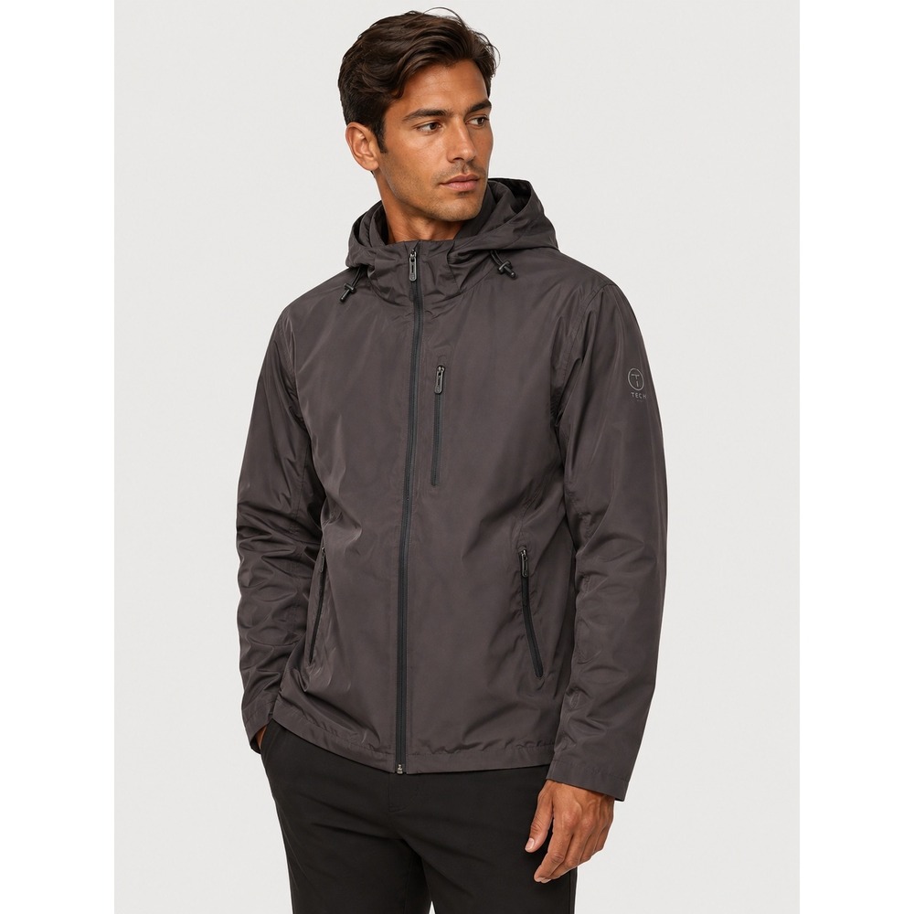 Tumi T-Tech Mens Hooded Full Zip Lightweight Commuter Jacket Brown Gray L
